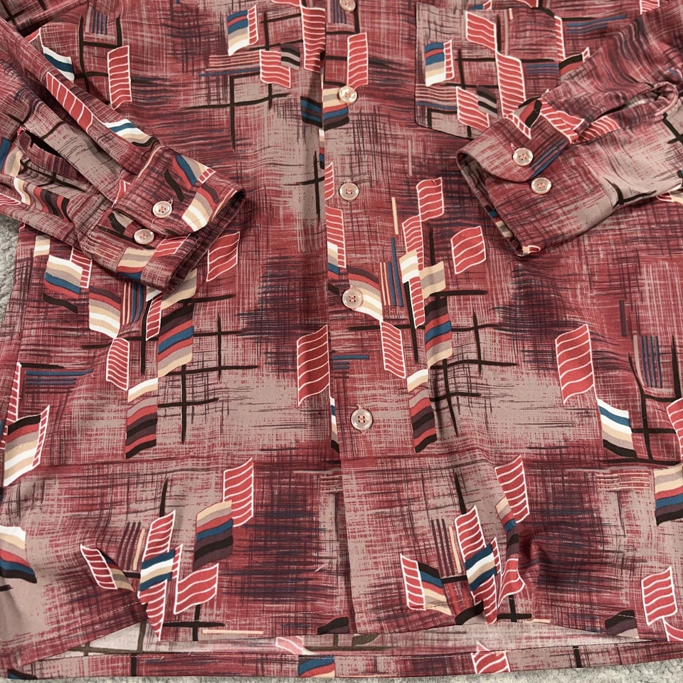 Vintage Image Shirt Mens Medium Red Geometric Print Long Sleeve Disco 70s Dagger - Image 3 of 4