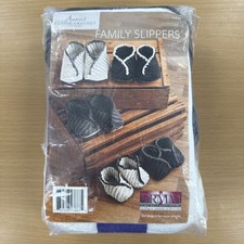 Family Slippers Crochet Kit Acrylic Wool Black, Gray Cream  