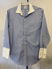 Brooks Brothers Shirt Mens 17-34 French Cuff Formal Dress Shirt Blue and White