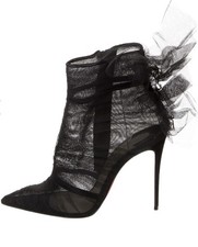 Christian Louboutin Libellibooty Black Tulle Organza Booty Boots 38.5 EU 1795