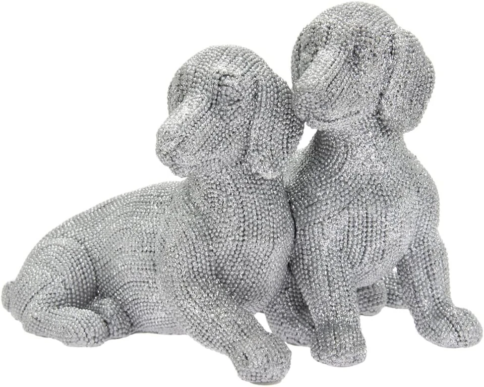 Lesser & Pavey Twin Dachshund Silver Glitter British Designed Ornament | Home D - Image 1 of 1