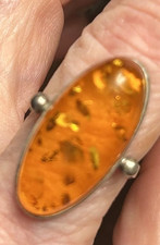 Natural Art Deco 1930's Baltic Amber St.Silver Ring Sz 8 Handmade Vintage