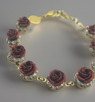 Designer Armband Rosa Templin Rose Deutsch Goldfarben Zierliche Rote Rosen