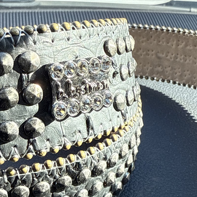 BB Simon Swarovski Crystal Skulls Leather Belt 42 XXL | eBay