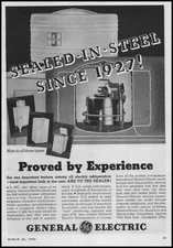 1936 General Electric Home Appliances "Sealed In Steel" Since 1927 Print Ad