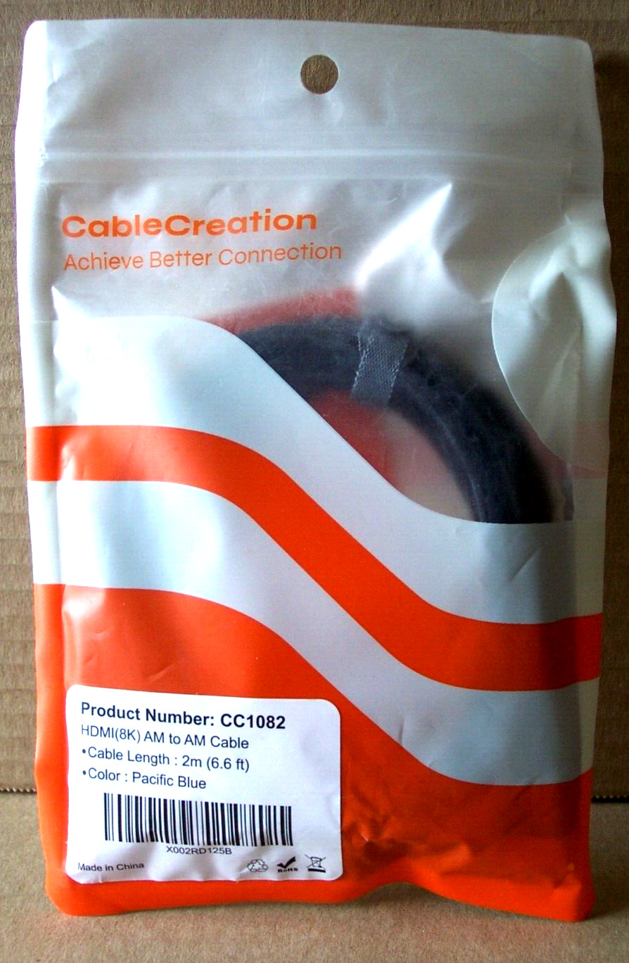 CableCreation 8K HDMI AM to AM Cable, 2m (6.6ft) Pacific Blue, Male to Male, New