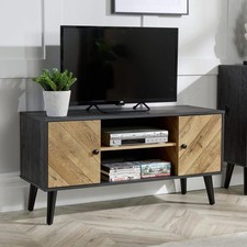TV Stand 2 Door Black Frame Storage Media Entertainment Home Furniture B-Seconds