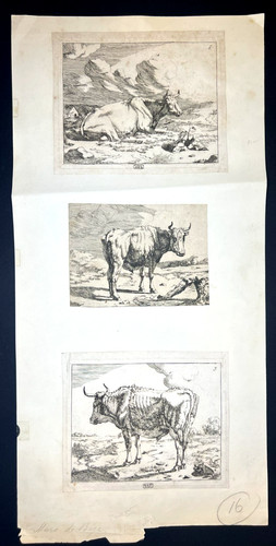 Marcus de Bye-3 Plates Cows and Oxen Etching-Henry de Triqueti Collection LUGT