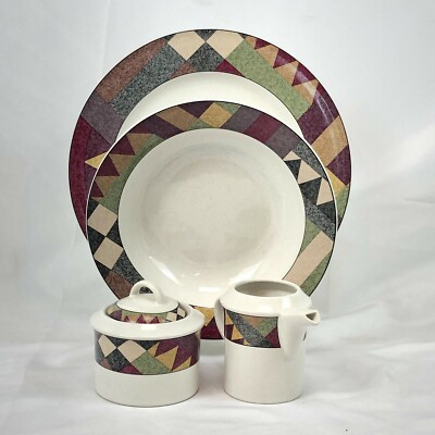 5 PIECE ODD LOT STUDIO NOVA DESERT PALM CHOP PLATE SERVING BOWL CREAMER SUGAR