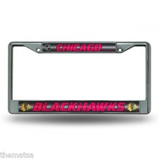 CHICAGO BLACKHAWKS LOGO NHL HOCKEY GLITTER CHROME LICENSE PLATE FRAME USA MADE