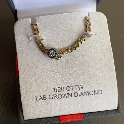 1/20 KTTW LABORGEWACHSENER DIAMANT 14K GOLD ÜBER SILBER 18'' HALSKETTE Siehe Beschreibung