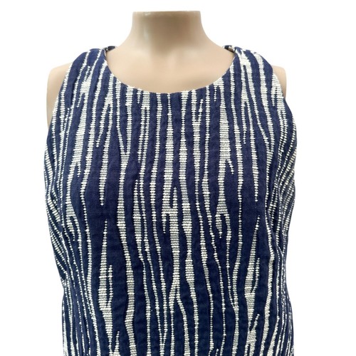 Milly Sleeveless Textured Zebra Jacquard Shift Mini Dress Back Zip Navy White 6 - Picture 12 of 12