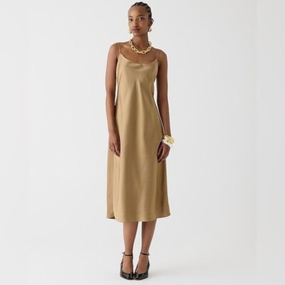 Nwt Damen J.Crew Gwyneth Slip Kleid IN Luster Charmeuse Kamel Sz 00 BV496 Xs