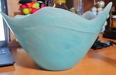 Ecoglass Recycled Art Glass Glassware Made in Spain Teal White New