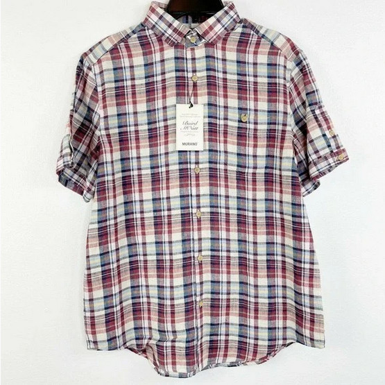 Мужская клетчатая рубашка Murano Baird McNutt с коротким рукавом из льна разноцветного цвета, размер L