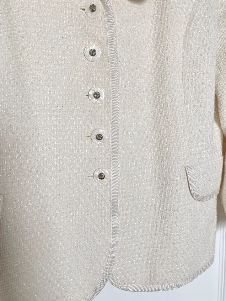 ALBERT NIPON Crema Marfil Tweed 2 piezas Traje Abrigo Blazer Chaqueta + Falda Conjunto 12/14 L Foto 4 de 4