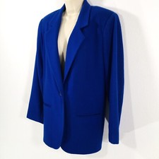 Vtg Sag Harbor Woman  s Blue Wool Blazer Jacket Sz L 14 Lined Classic Preppy