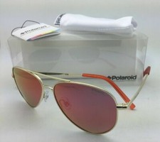 Kids POLAROID Sunglasses PLD 8015/A J5G OZ 52-12 Gold Aviator Frame w/Red Mirror