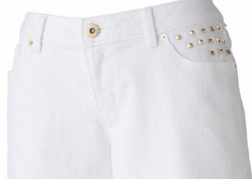 Apt. 9 Misses Frayed Embellished Denim Gold Stud Studded Shorts White - Picture 2 of 3