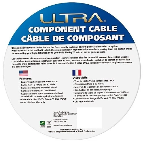 Ultra 25Ft 700HI Premium 3-RCA Component Video Coax Cable 24K Gold Plated 1080i - Picture 8 of 8