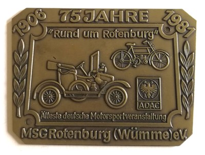 Plakette 75 Jahre MSG Rotenburg 1906-1981 Rund um Rotenburg ADAC Sammler