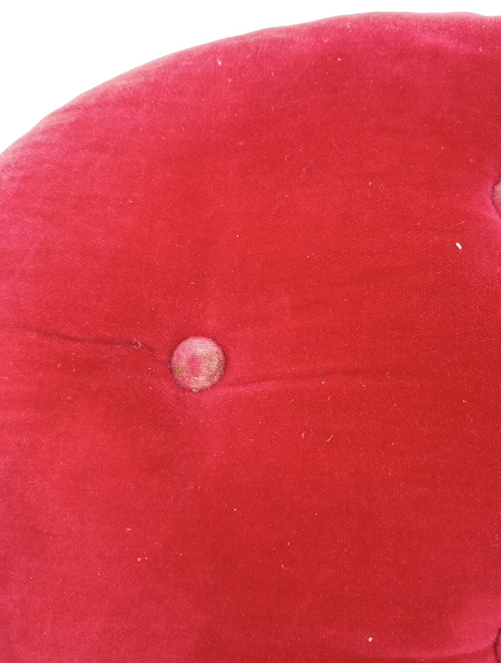 Handmade Red Upholstery Wood Foot stool Has Wear -Name On Bottom - Image 4 of 4