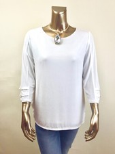 CHICO'S 96 NWT WINTER-WHITE PLEATED BUTTON 3/4-SLV TUNIC SIZE 3 XL 