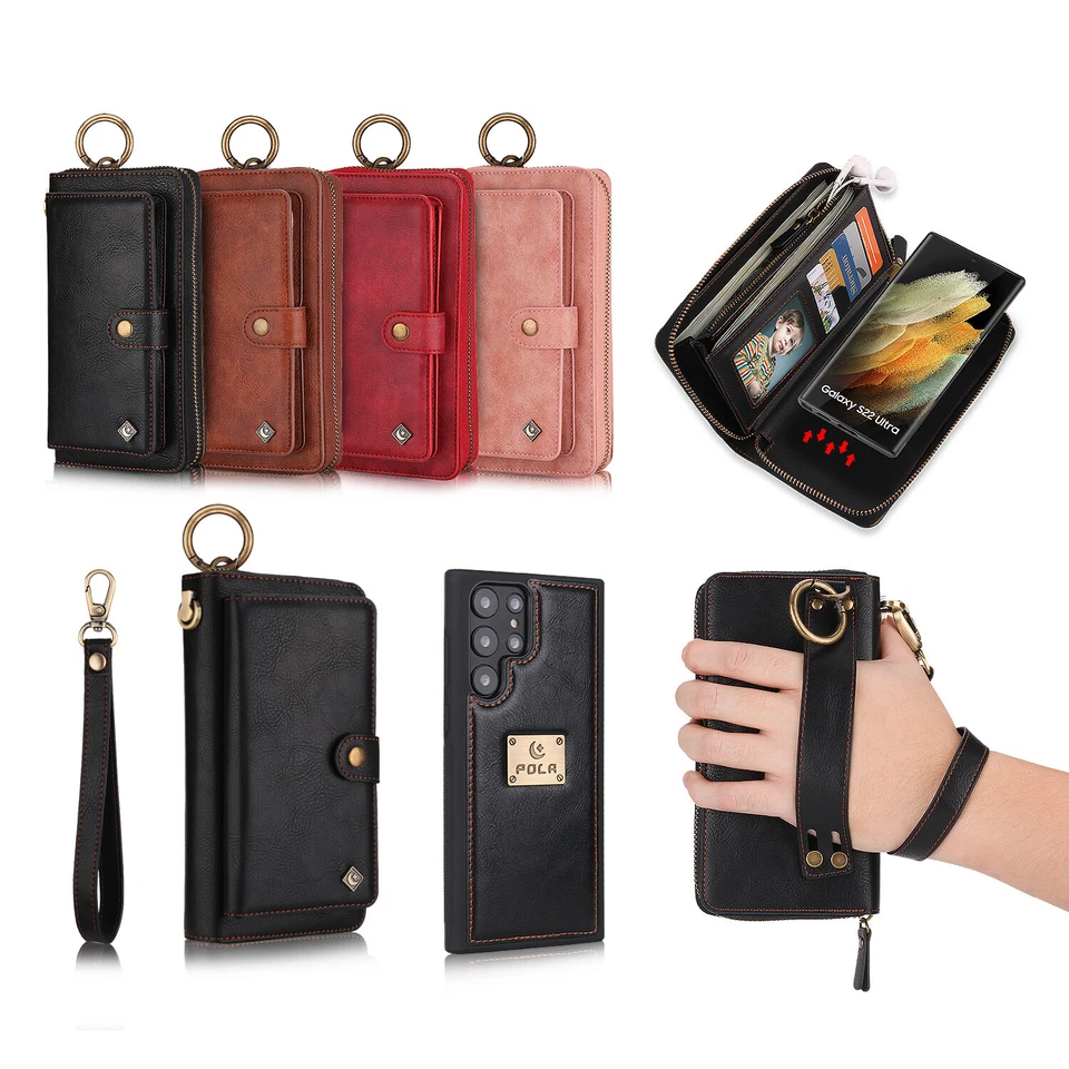 Removable Zipper Wallet Card Handbag PU Leather Purse Case Magnetic Cover Pouch  Foto 2 de 4