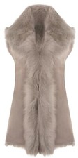 Light Grey Ladies Women's Soft Real Toscana Sheepskin Leather Gilet Waistcoat