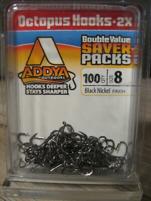 addya fish hooks 100 Addya Saltwater Octopus Bait Fish Hooks Reversed 2X / A600-BN Black  Size 8