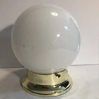 Vintage White Milk Glass Sphere Ceiling Flush Mount Light Globe Gold Base