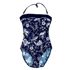 Longitude Navy Blue White Floral Print One-Piece Halter Swimsuit Size 10T