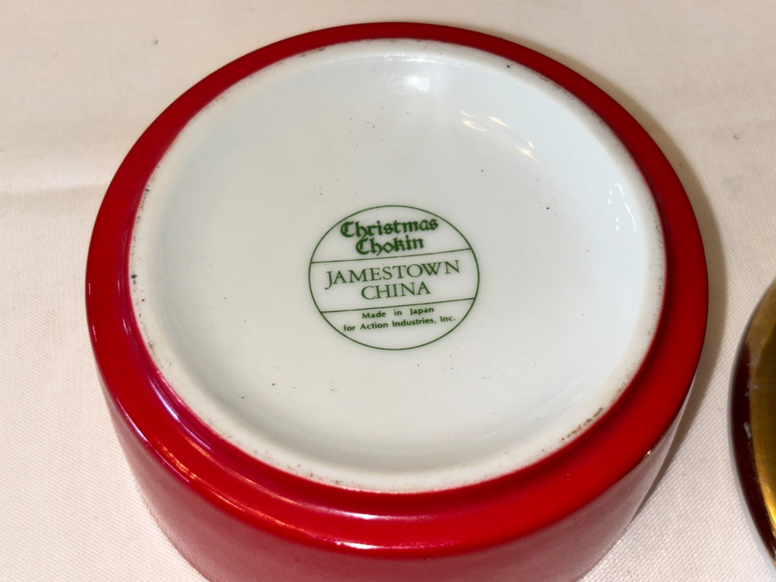 Vtg Christmas Chokin Jamestown China Poinsetta Trinket Box 24k Gold Trim Dish