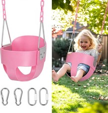 Toddler High Back Bucket Swing Pink Outdoor Playground Seat With Coated Chains