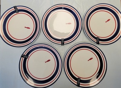 5 ct Easy Life Lot Dinner Plates Nautical Fish Coastal Red Blue White Made Italy
