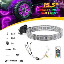 15.5" RGB & Chasing Flow Double Row LED Wheel Ring Rim Lights For Truck Car 4X