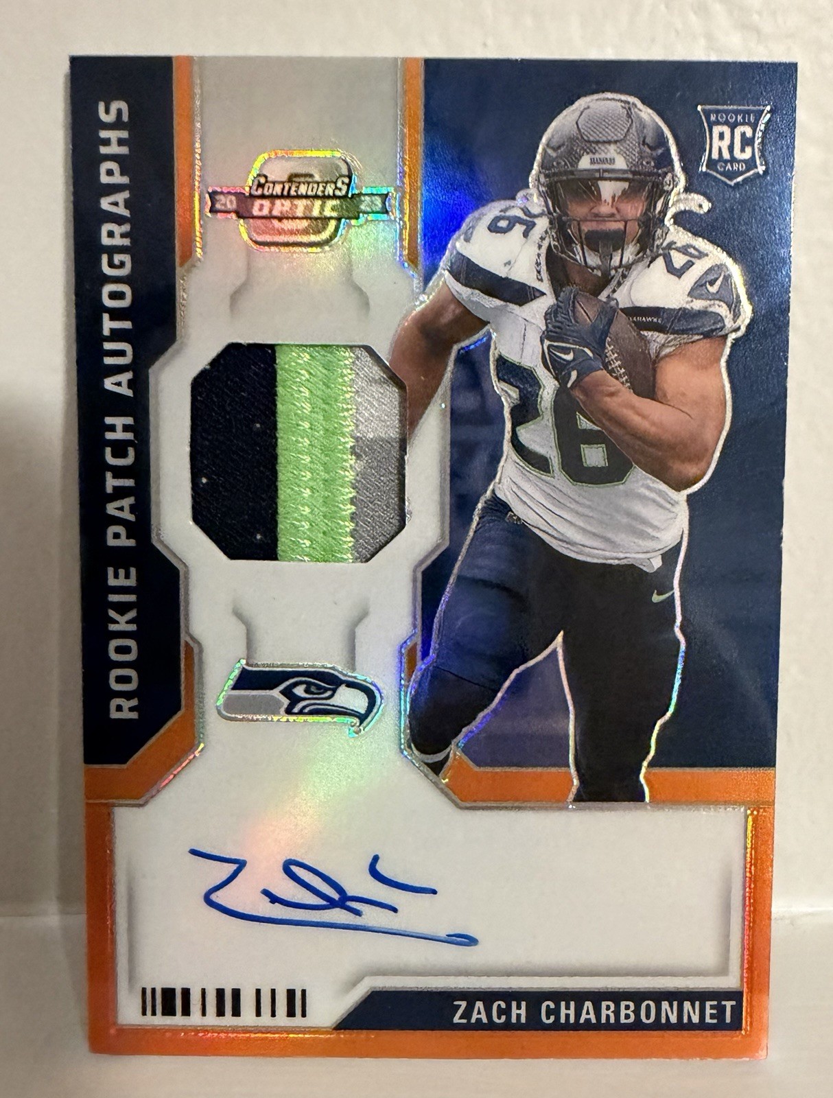 Zach Charbonnet  2023 Contenders Optic Rookie Patch Auto Orange /25 Seahawks