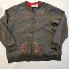 Vintage 90s Cardigan Women's Petite Grey/Red Shenanigans Embroidered Sweater- M