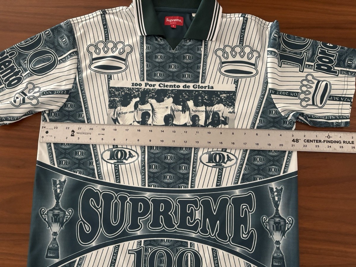 NWT Supreme Por Ciento Logo Print Soccer Jersey Green Men's S FW22