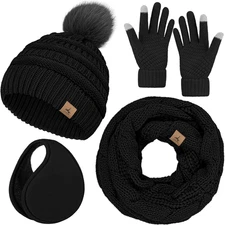 New Winter Hat Scarf Gloves Set Knit Touch Screen Women Gift Fast Shipping