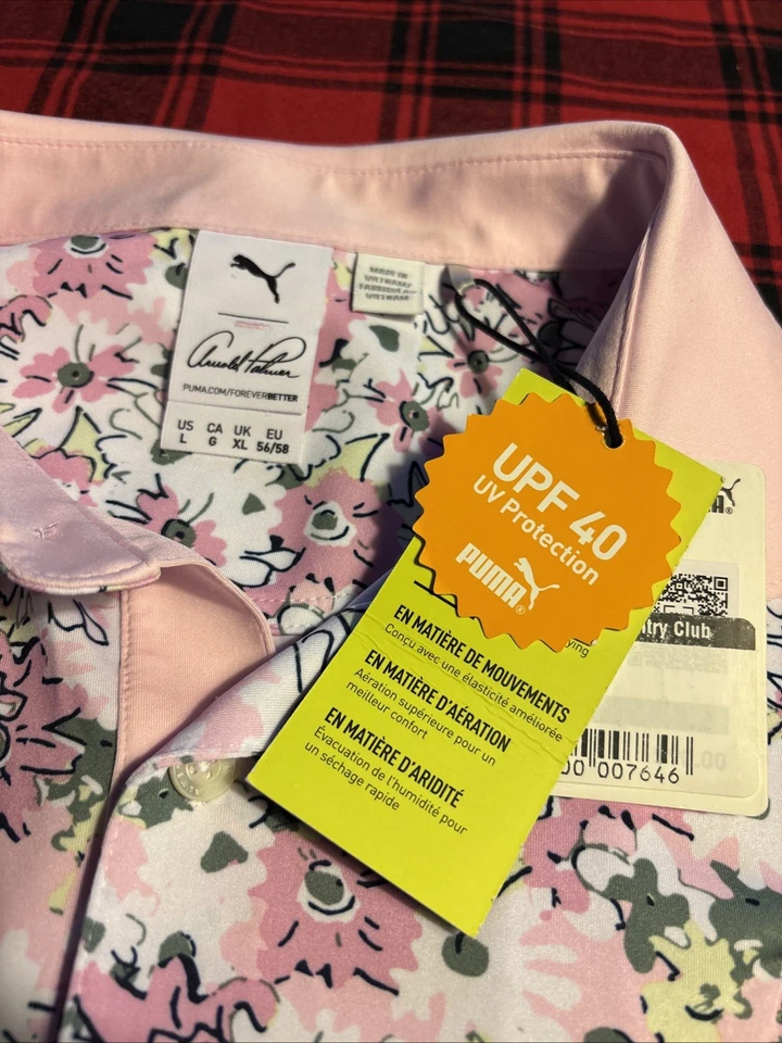 Polo de golf Puma x Arnold Palmer para hombre L rosa floral estampado técnico nuevo con etiquetas Foto 3 de 4