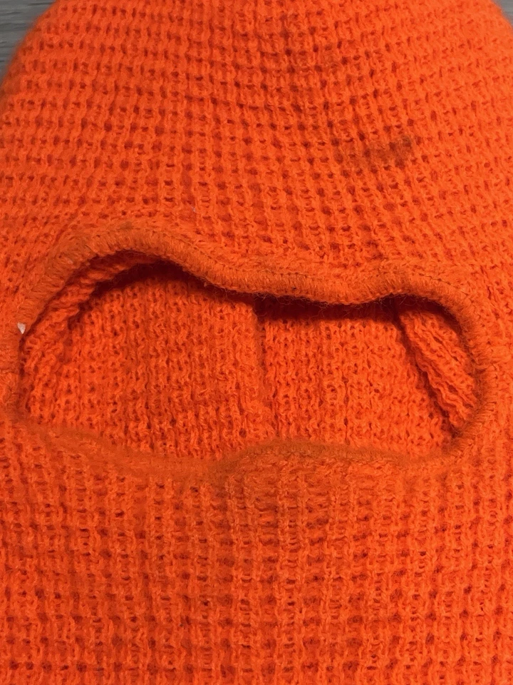 Máscara facial vintage naranja brillante tejida invierno pasamontañas invierno caza esquí máscara Foto 3 de 4