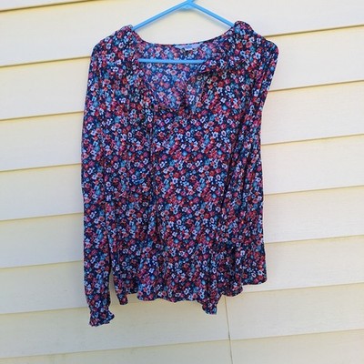 Croft Barrow Womens Floral Popover Top Sz XXL Boho Festival Whimsical Bloomcore 
