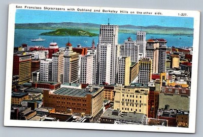 1930s San Francisco Skyscrapers Oakland Berkeley Hills CA Postcard
