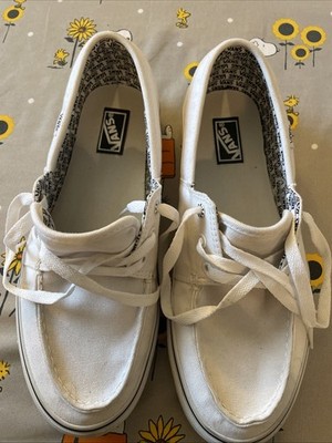Vans Classic White Canvas Sneakers Men s 10.5 Low Top Skate Shoes Auth Style 