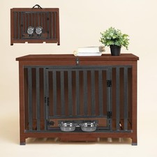 Dog Crate for Medium Dogs Foldable Kennel with 360 Rotatable Removable Bowls