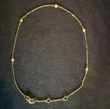 14K YELLOW GOLD - DIAMOND (.12Ct) STATION ANKLET / L 9"-10 1/4"