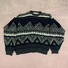 Vintage Knitted Jumper Abstract Patterned Grandad Knit Sweater, 100 Acrylic