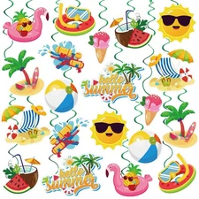 40 PCS Summer Hanging Swirls Decorations Hello Summer Pool Beach Streamers