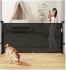 Retractable Mesh Baby & Dog Gate, 33" Tall, Extends to 55" Wide, Black